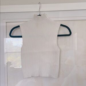 Zara White Ribbed Sleeveless Turtleneck Top -size M